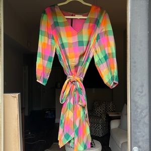 Pink chicken checkered dress size L